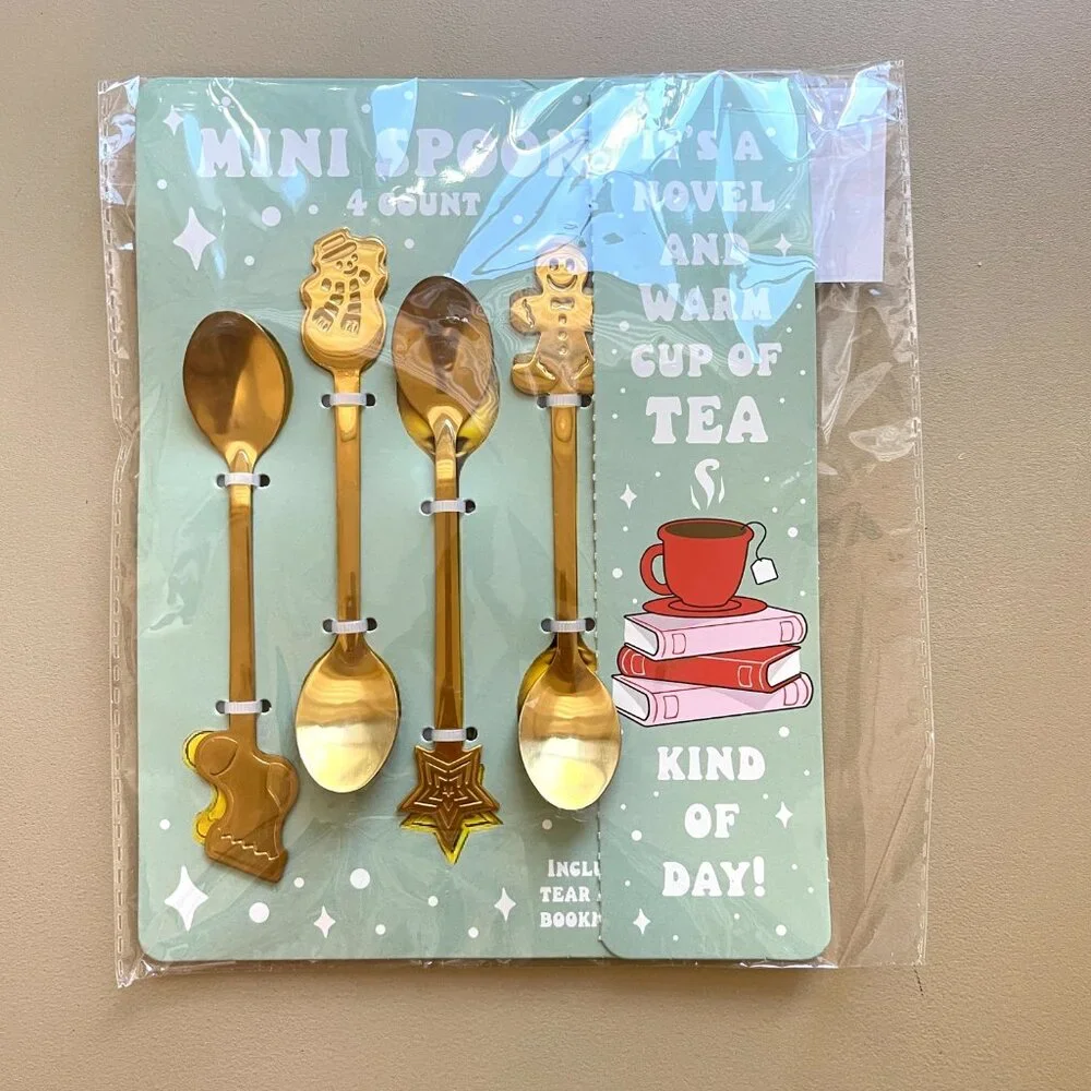 Mini Spoons Christmas Holiday Theme Set of 4 Gold Coffee Dessert New